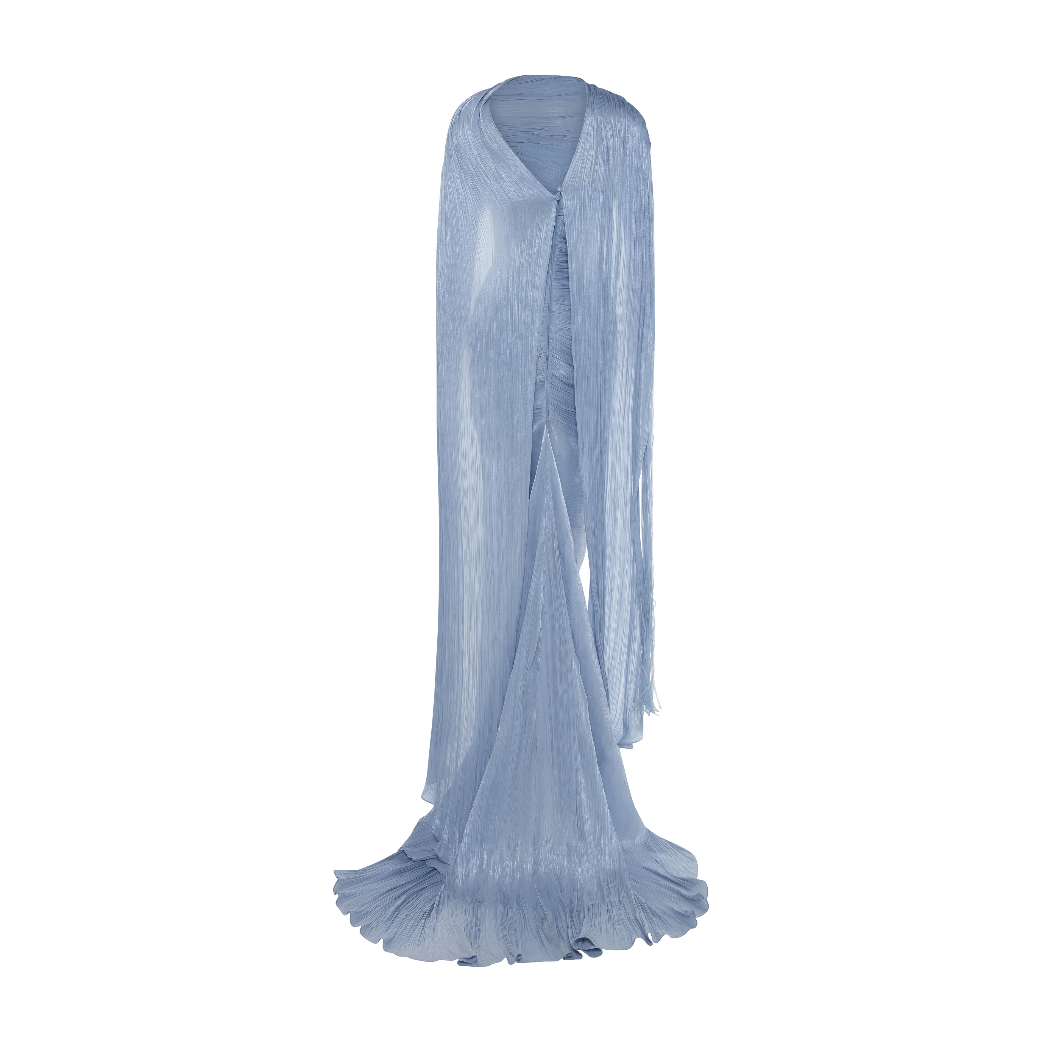 TATIANA - STRAPLESS PLEATED SILK GOWN WITH SLIT, FRINGES, CORSET AND CAPE - Image 5