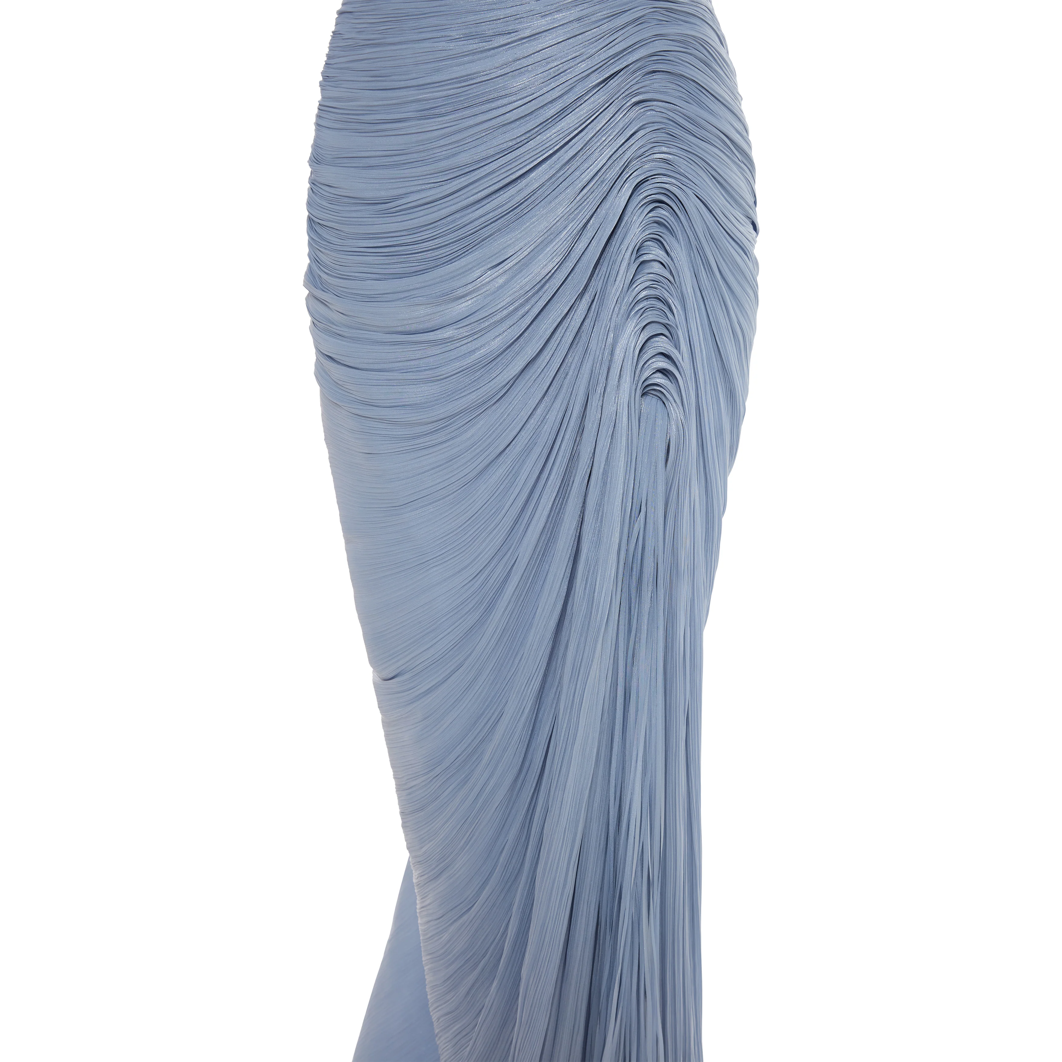 TATIANA - STRAPLESS PLEATED SILK GOWN WITH SLIT, FRINGES, CORSET AND CAPE - Image 6