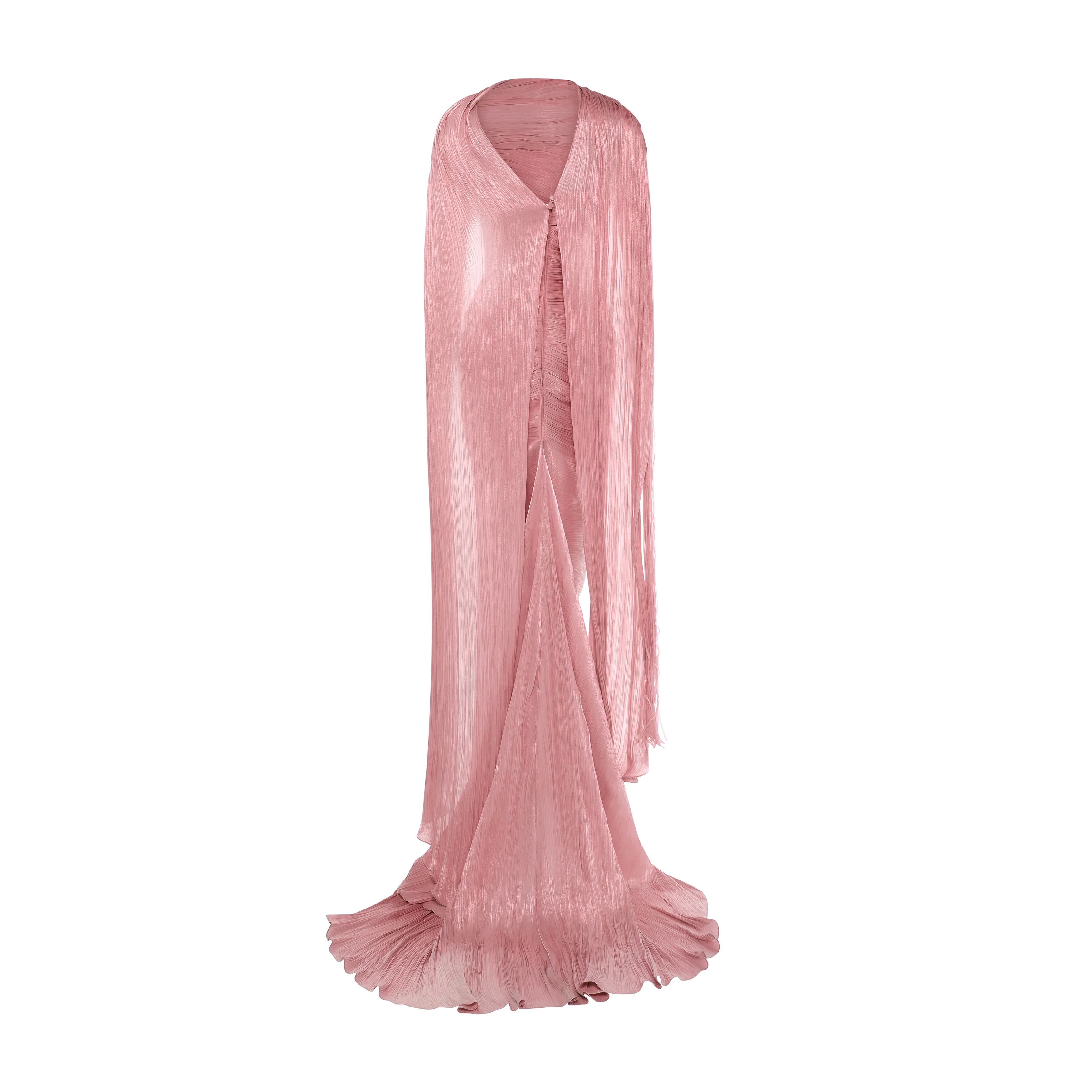 TATIANA - STRAPLESS PLEATED SILK GOWN WITH SLIT, FRINGES, CORSET AND CAPE - Image 8