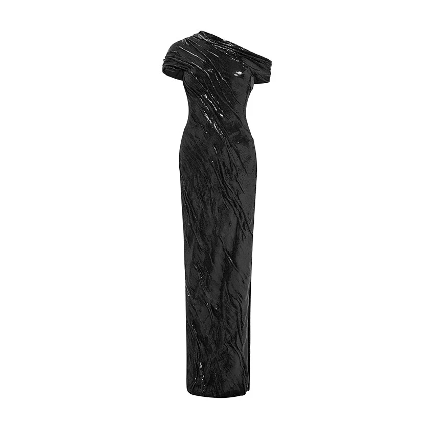 TIWSTED SEQUINED WITH ONE SHOULDER GOWN