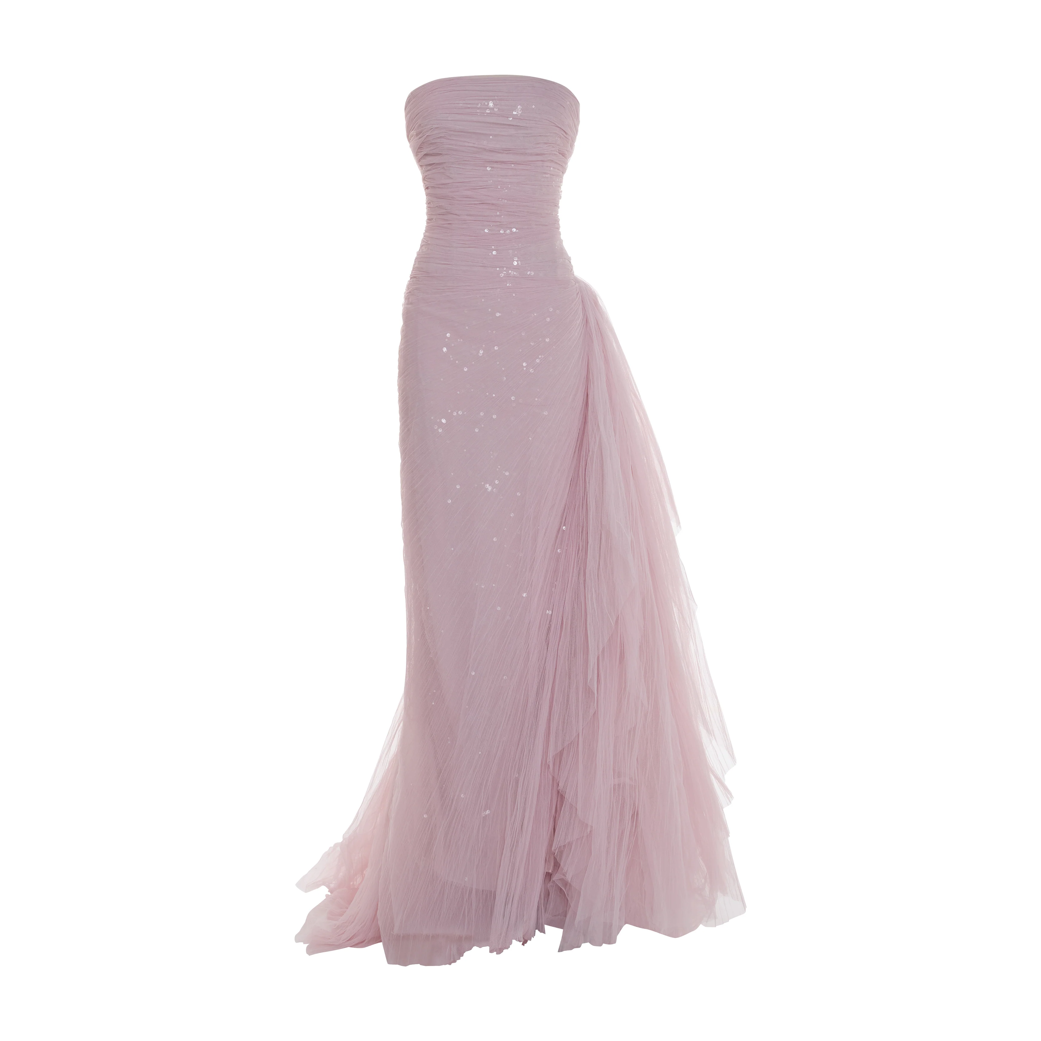 YAMARA - STRAPLESS PLEATED TULLE GOWN WITH DRAPED OVERSKIRT