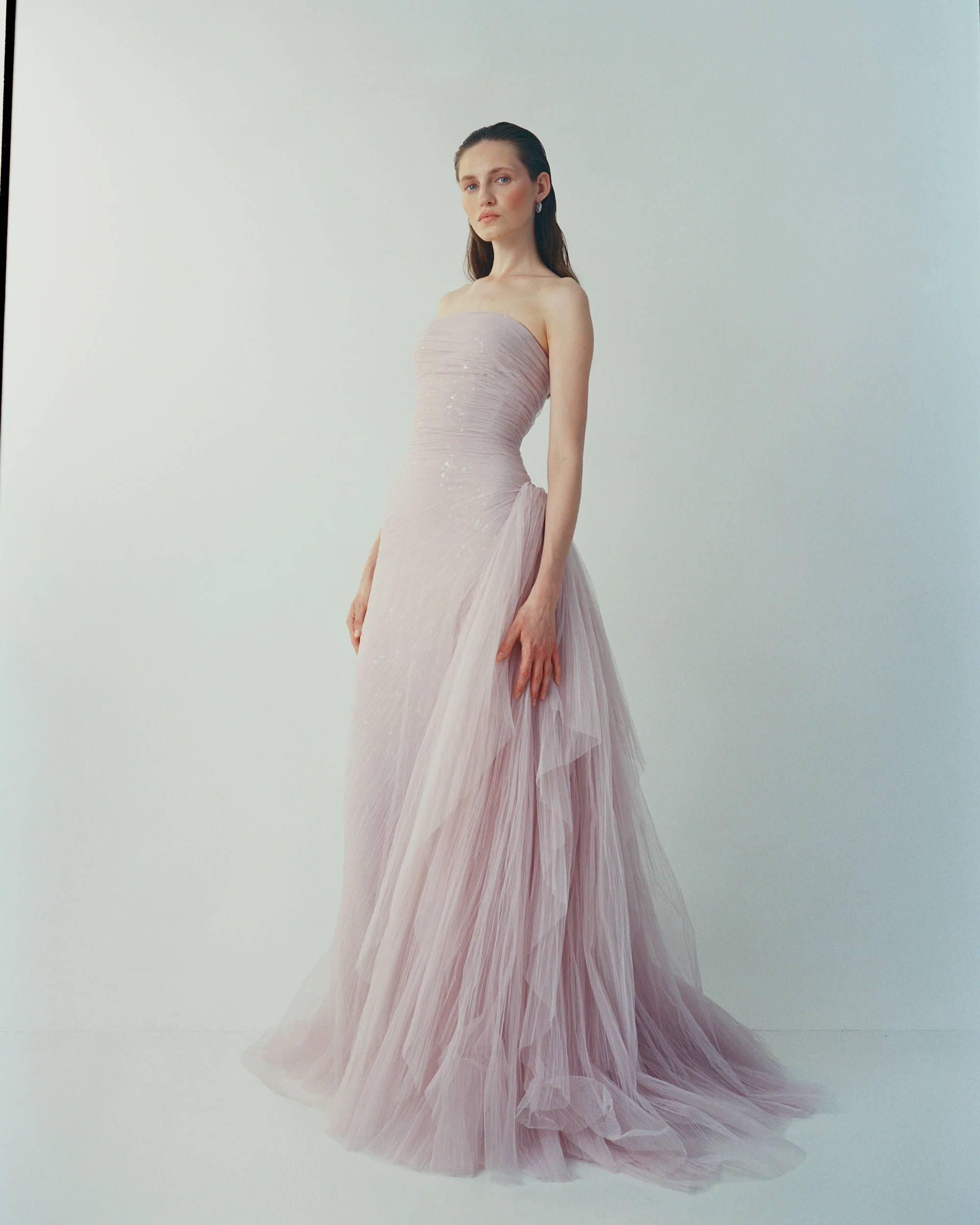 YAMARA - STRAPLESS PLEATED TULLE GOWN WITH DRAPED OVERSKIRT - Image 2