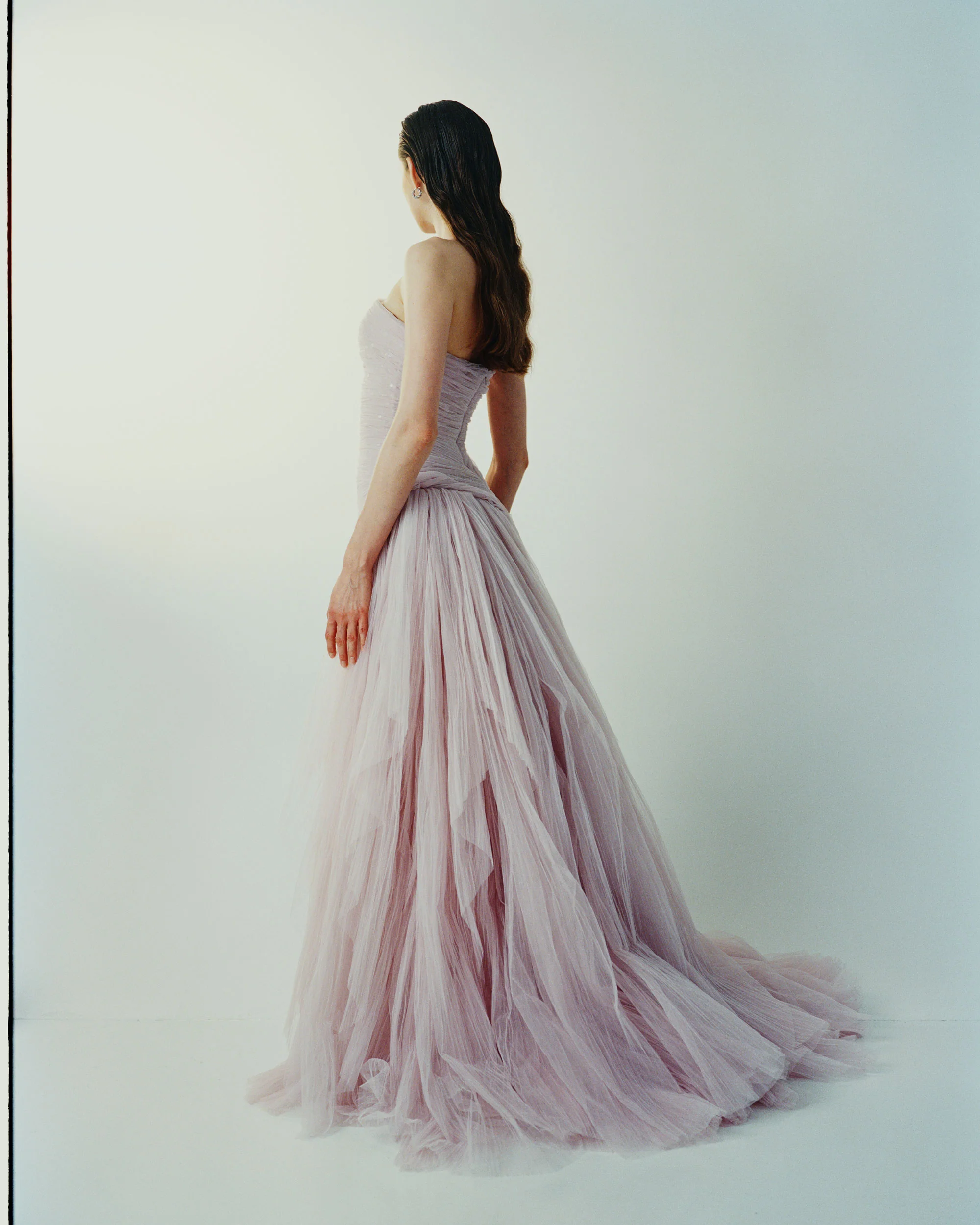 YAMARA - STRAPLESS PLEATED TULLE GOWN WITH DRAPED OVERSKIRT - Image 3