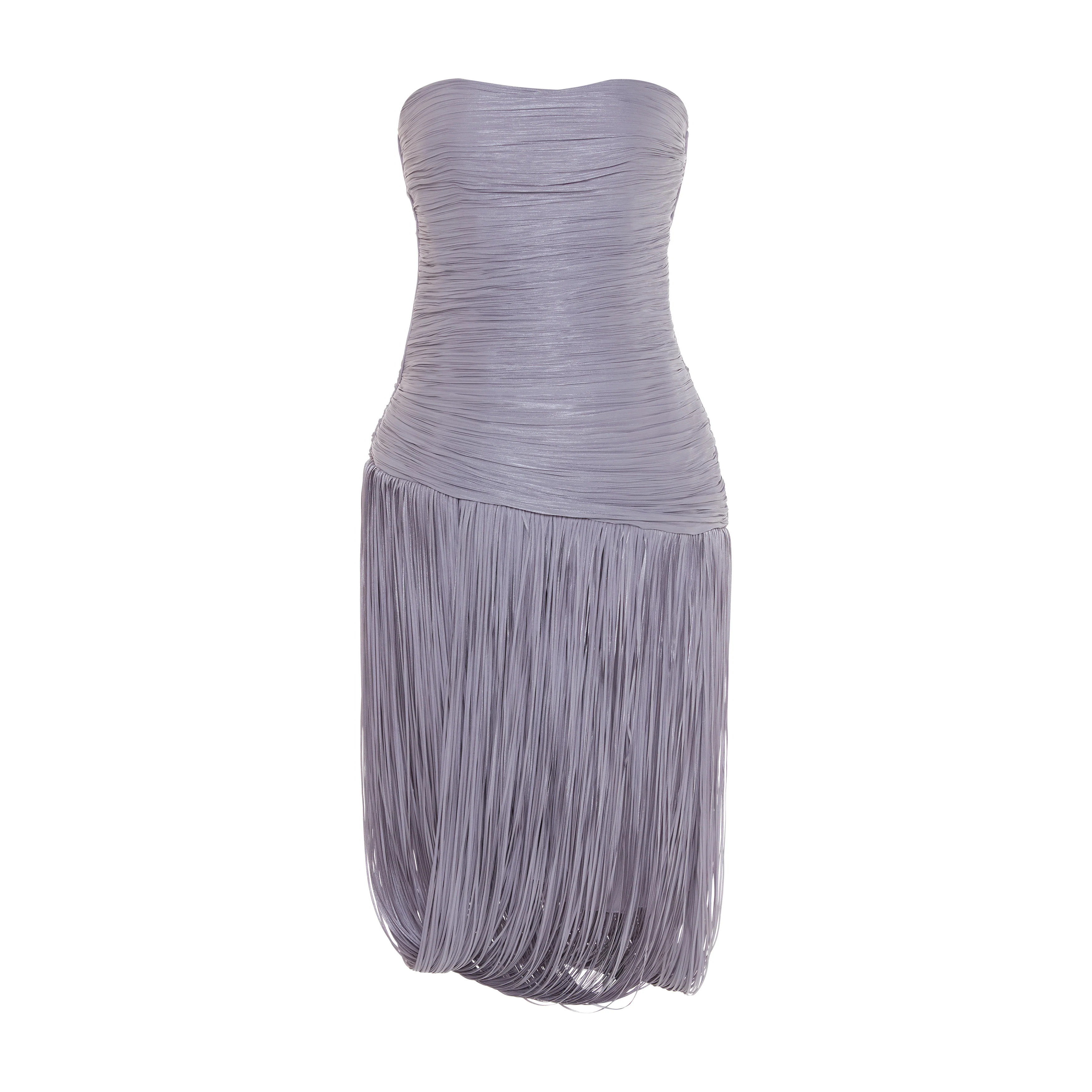 YASMINA - STRAPLESS PLEATED SILK MIDI WITH CORSET AND FRINGES - Image 3