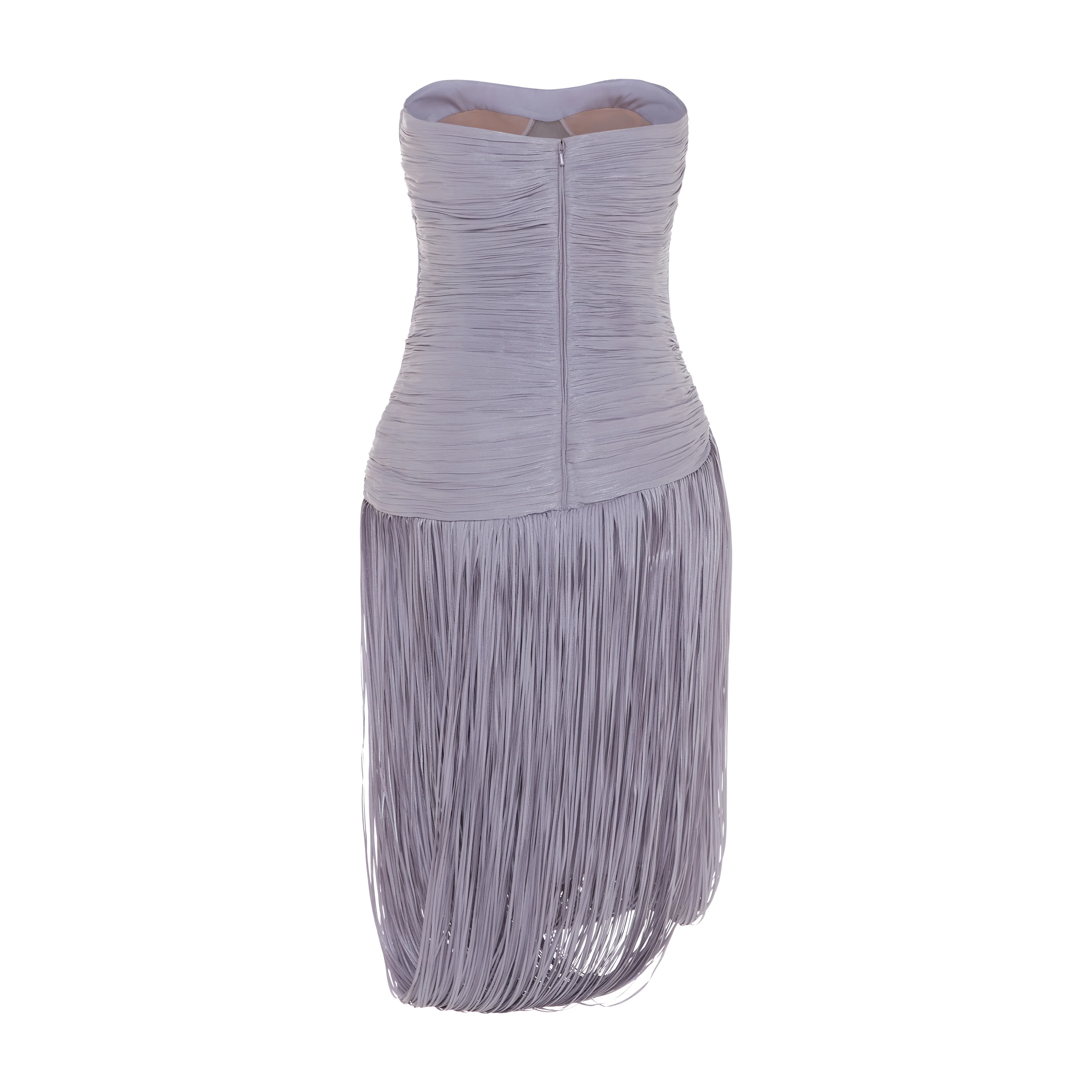YASMINA - STRAPLESS PLEATED SILK MIDI WITH CORSET AND FRINGES - Image 5