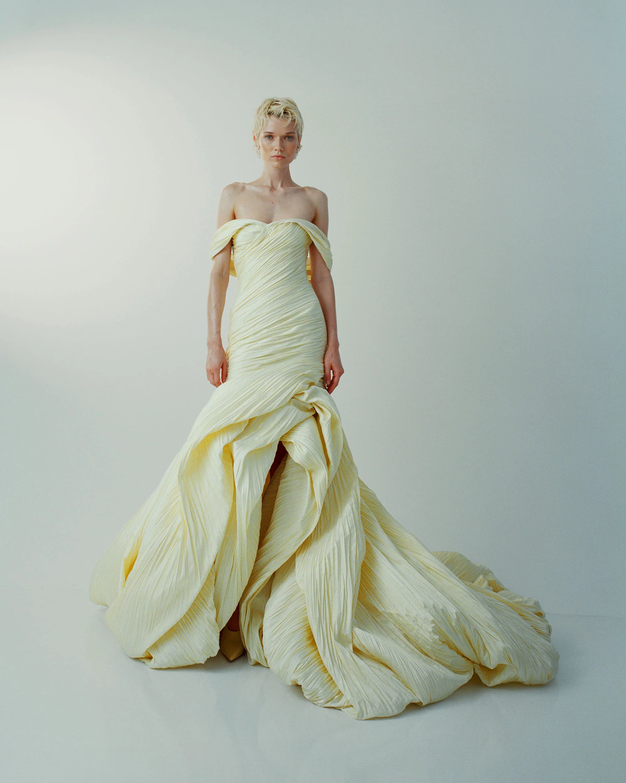 YULIET - OFF-SHOULDER PLEATED TAFFETA FISH-CUT GOWN - Image 2