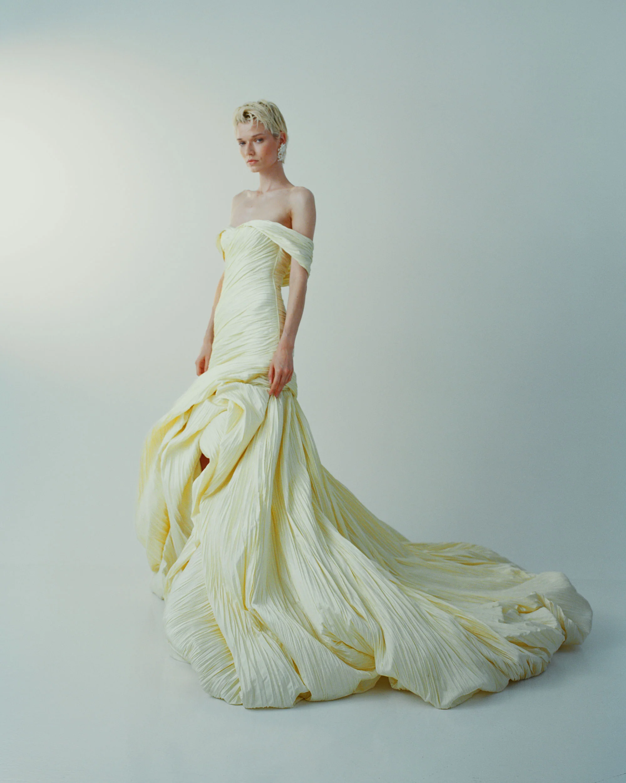 YULIET - OFF-SHOULDER PLEATED TAFFETA FISH-CUT GOWN - Image 3